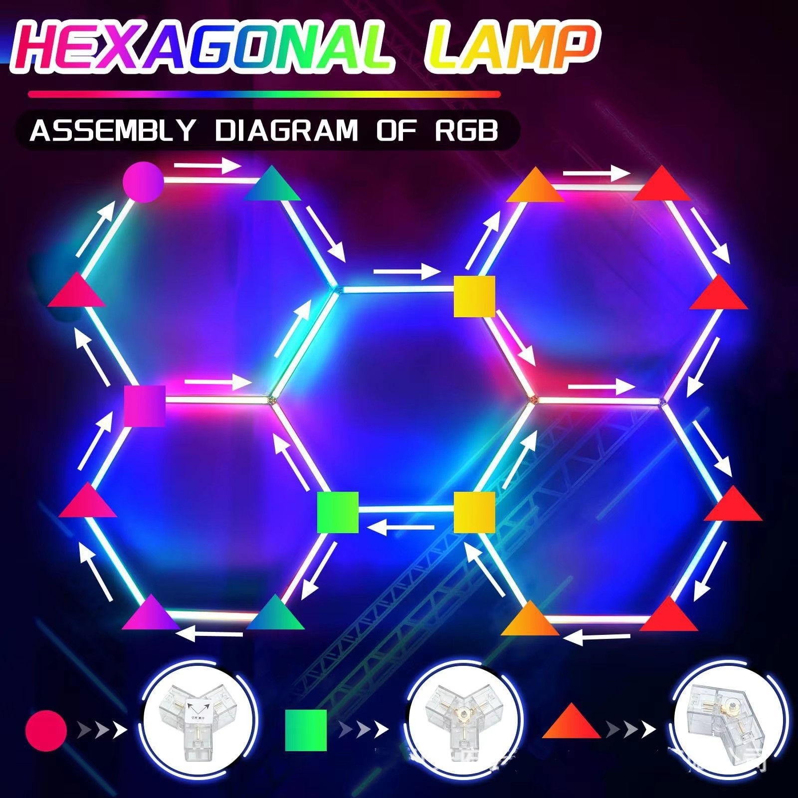 Home Gym Neon Sign - リモコン付きRGB六角形LEDライト。358色のカラーモード、音楽連動、調光機能、IP54防水仕様。ガレージ、ジム、パーティー、バーなどの装飾に最適。