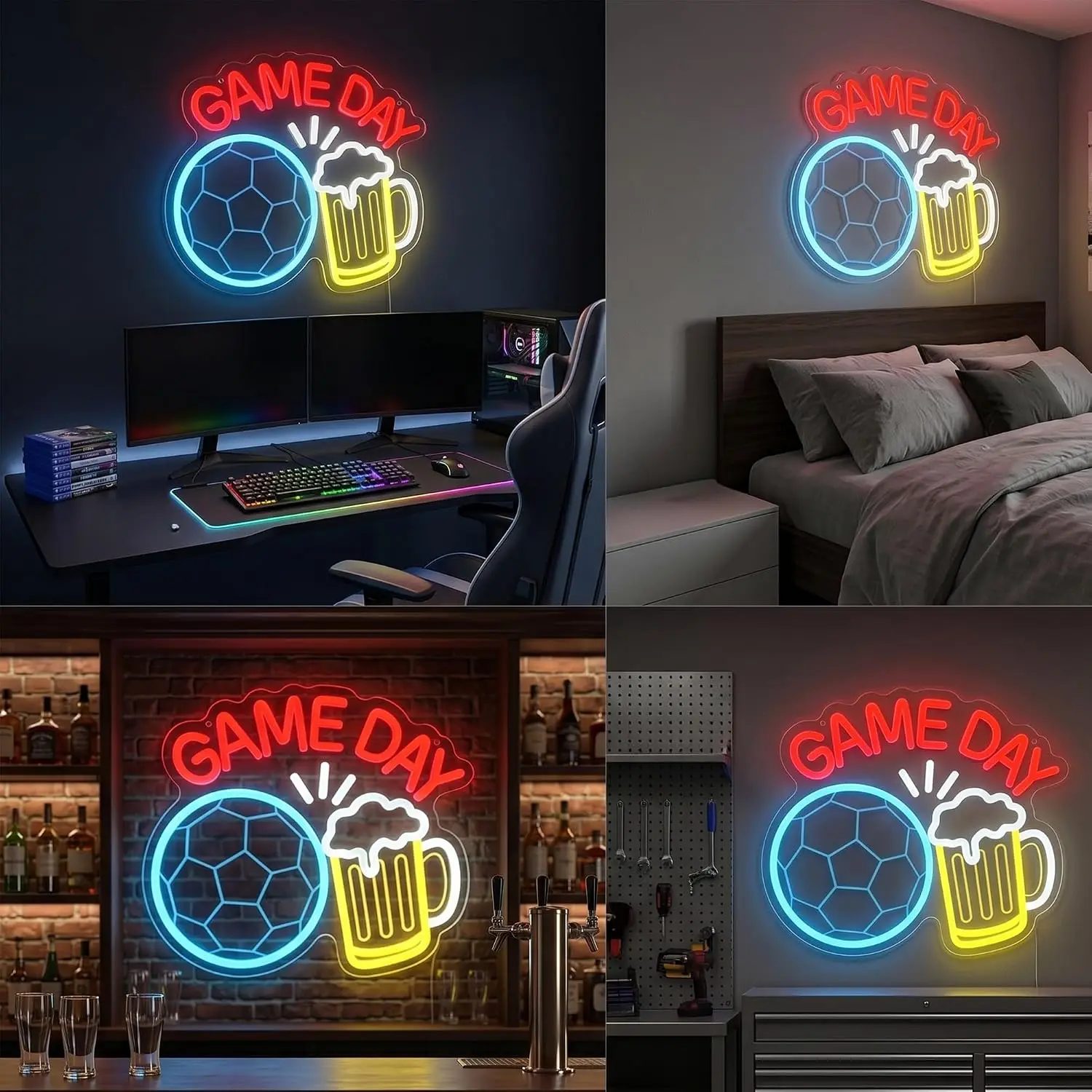 LEDネオンサイン、サッカーネオンライト、USB電源、壁掛け - Home Gym Neon Sign のレビューと価格