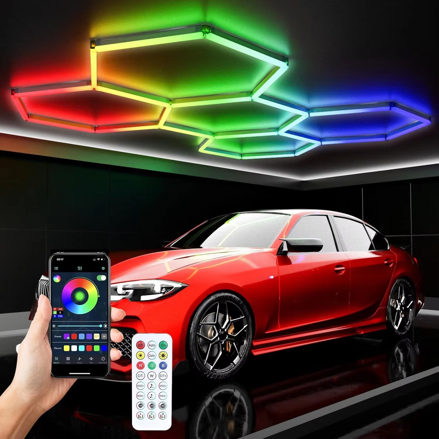 リモコン付きRGB六角形LEDライト。358色のカラーモード - Home Gym Neon Sign のレビューと価格