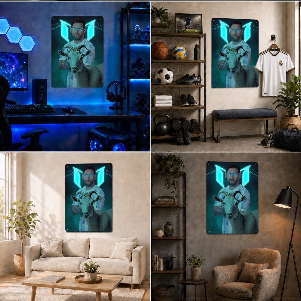リオネル・メッシと「GOAT」の影をモチーフにしたサッカーの - Home Gym Neon Sign のレビューと価格