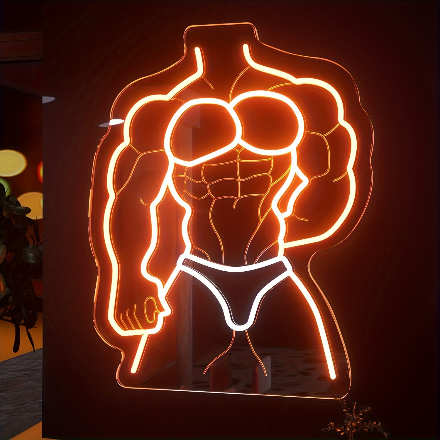 筋肉マン ネオンサイン オレンジ ホワイト グロー ホームジ - Home Gym Neon Sign のレビューと価格
